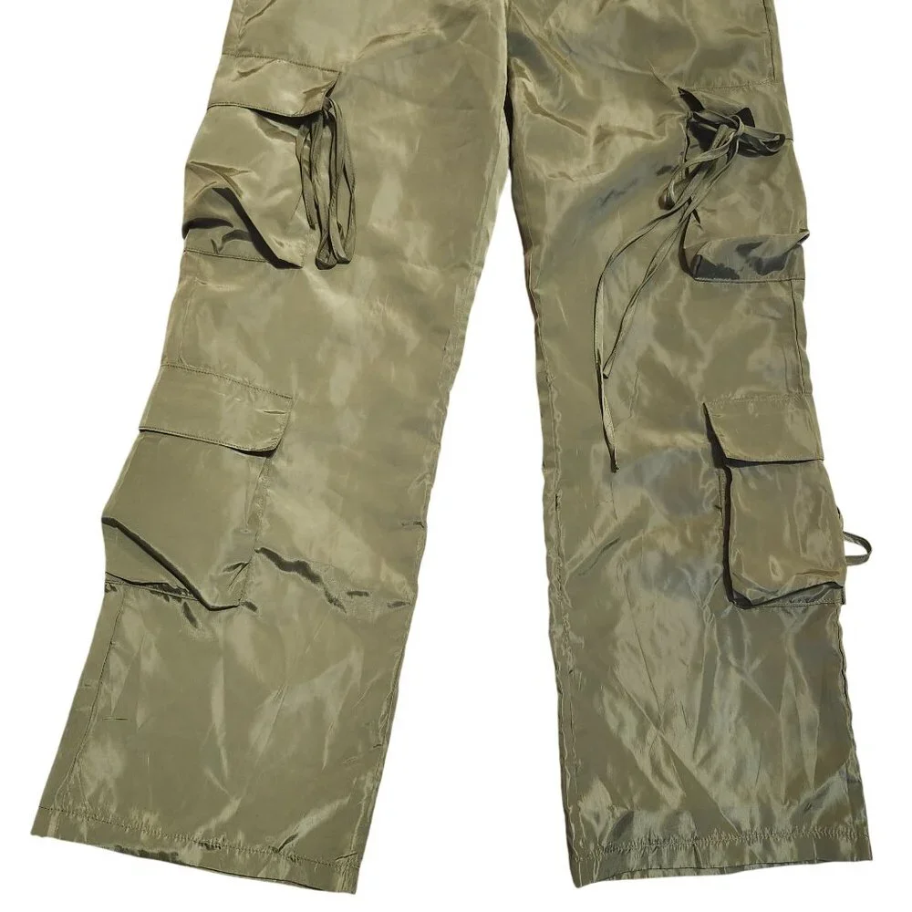 Micas Women's Large Green Cargo Pants Wide Leg Lightweight Casual Streetwear - Picture 9 of 14